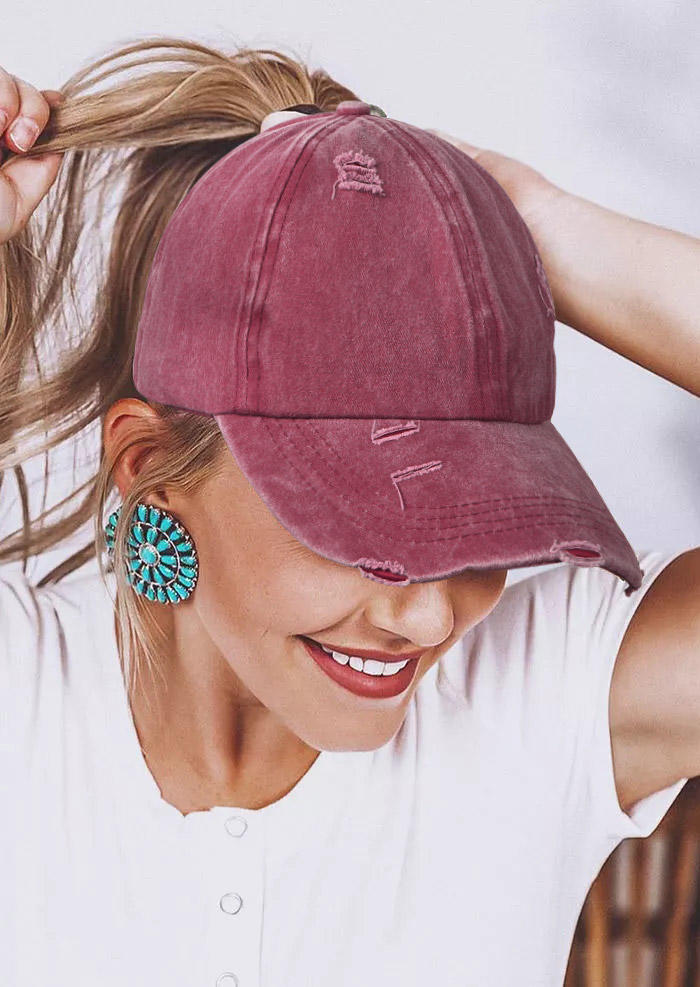 

Ripped Criss-Cross Hollow Out Baseball Cap, Plum, 511045