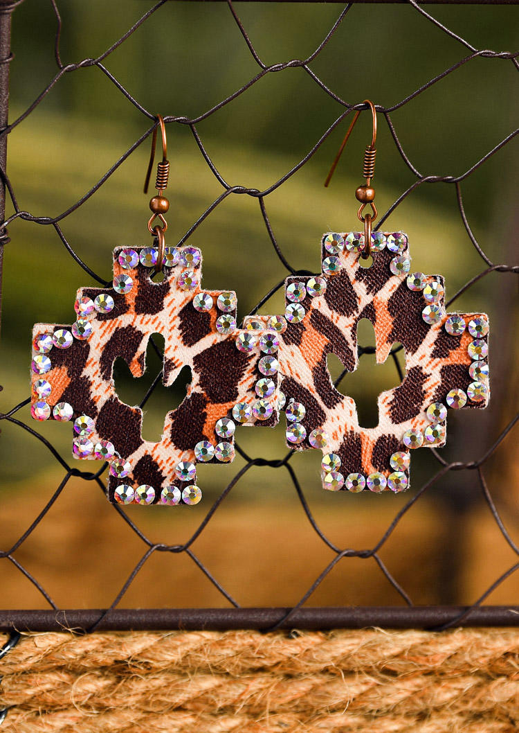 

Leopard Sequined Cactus Leather Earrings, 511050