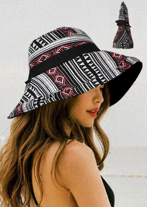 

Ethnic Style Striped Sun Protection Rolled Up Hat, Black, 511053