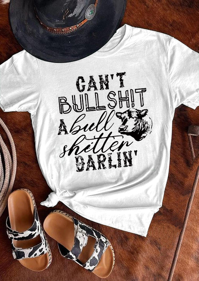 

Can't Bullsh!t Western T-Shirt Tee - White, 511064