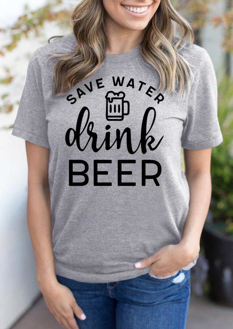 Kaufen Save Water Drink Beer T-Shirt Tee - Light Grey. Bild