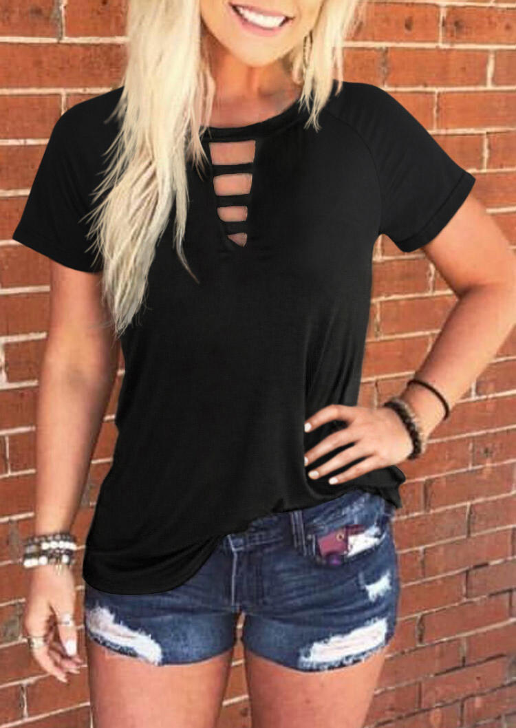 

Hollow Out Keyhole Neck Blouse - Black, 511244