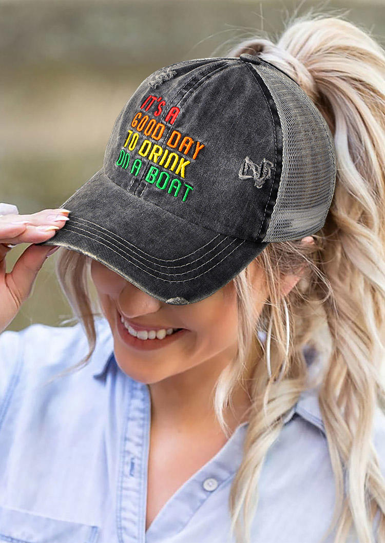 

It's A Good Day To Drink On A Boat Ponytail Baseball Cap, Dark grey, 511402