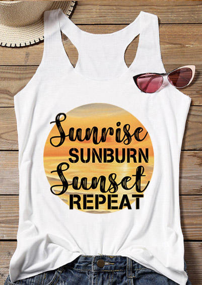 

Sunrise Sunburn Sunset Repeat Racerback Tank - White, 511589