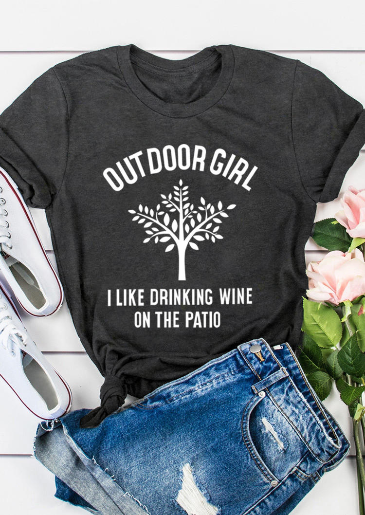 

Outdoor Girl I Like Drinking Wine T-Shirt Tee - Dark Grey, 510231