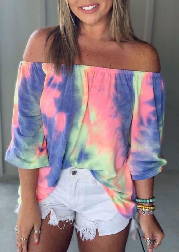 

Tie Dye Off Shoulder Half Sleeve Blouse, Multicolor, 510975