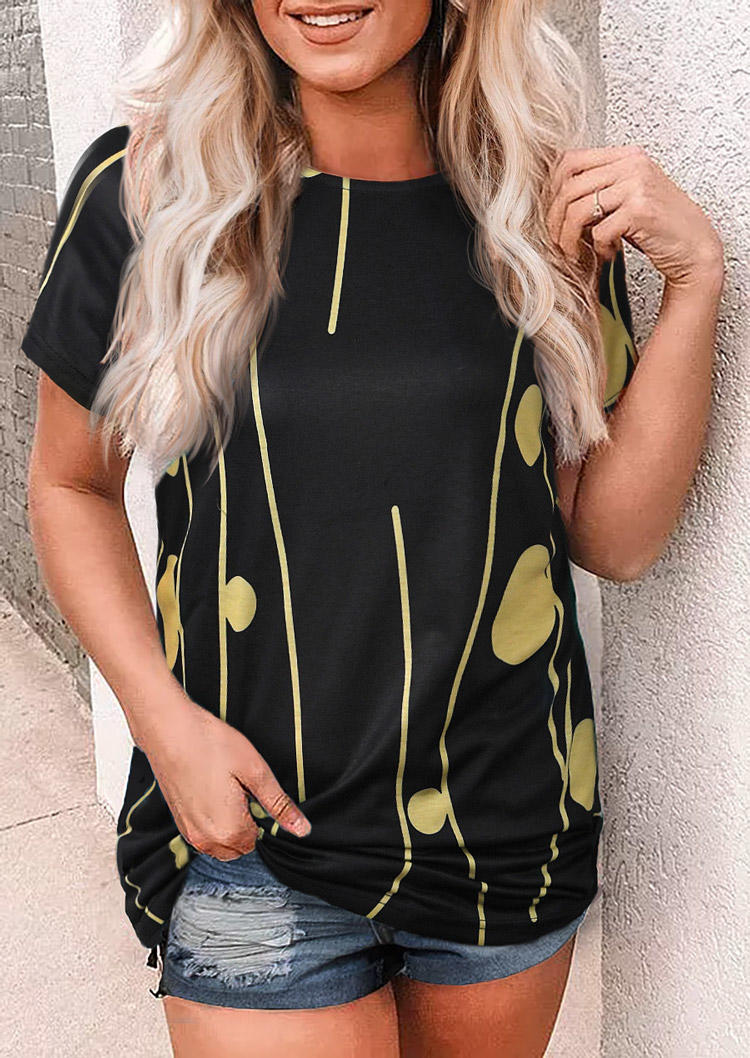 

Geometric O-Neck Short Sleeve T-Shirt Tee - Black, 510984
