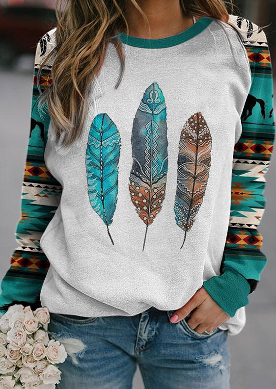 

Aztec Geometric Feather Horse Long Sleeve Blouse, Multicolor, 511007