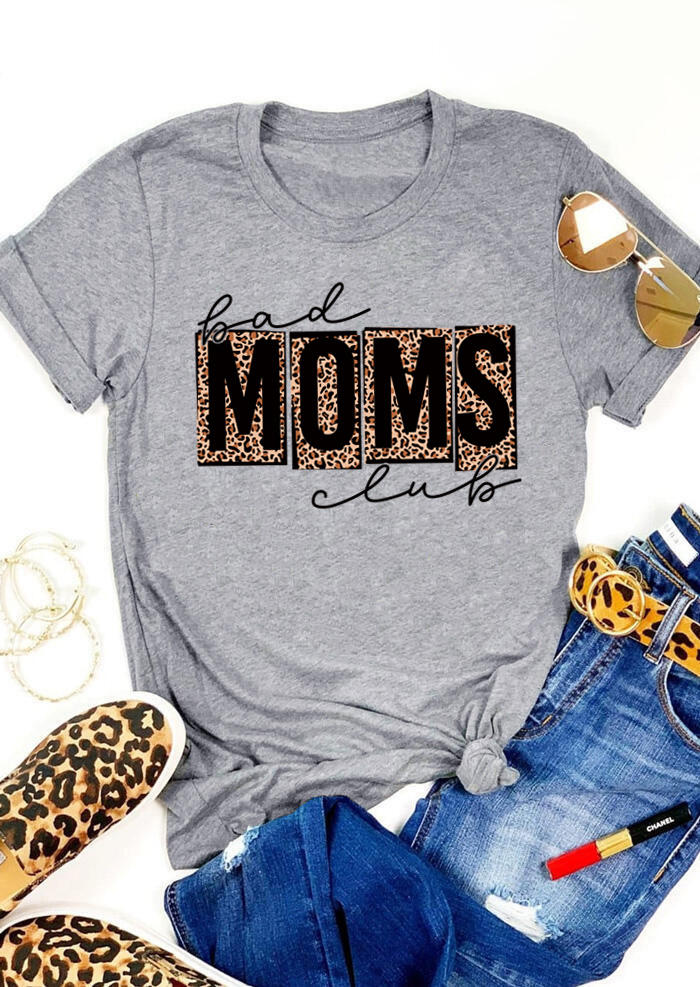 

Bad Moms Club Leopard T-Shirt Tee - Gray, 511057