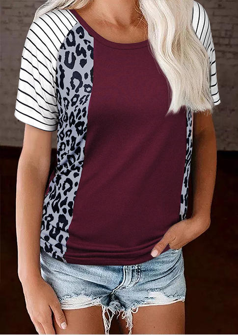 

Leopard Striped Raglan Sleeve O-Neck Blouse, Multicolor, 511126