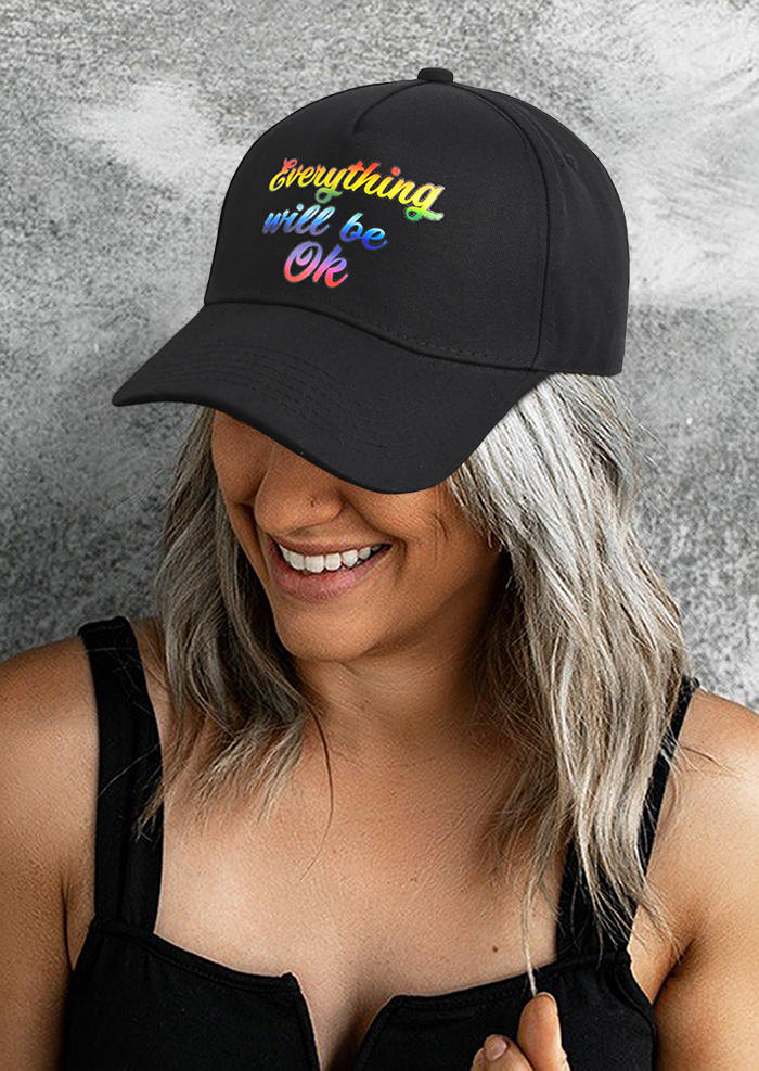 

Everything Will Be Ok Colorful Baseball Cap, Black, 511167