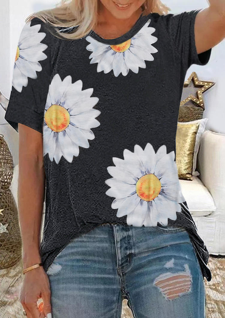 

Daisy O-Neck Short Sleeve Blouse - Black, 511211