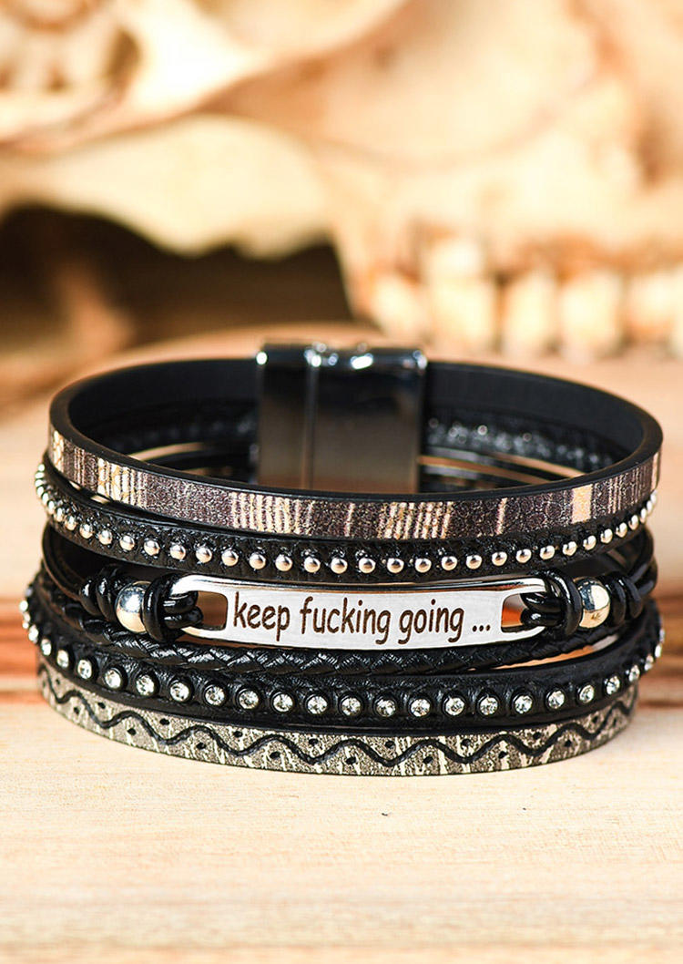 

Letter Graphic Magnetic Buckle Bracelet, Black, 511276