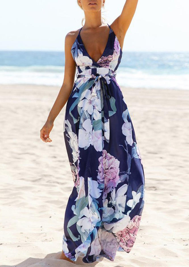 

Floral Criss-Cross Open Back Maxi Dress, Multicolor, 511286