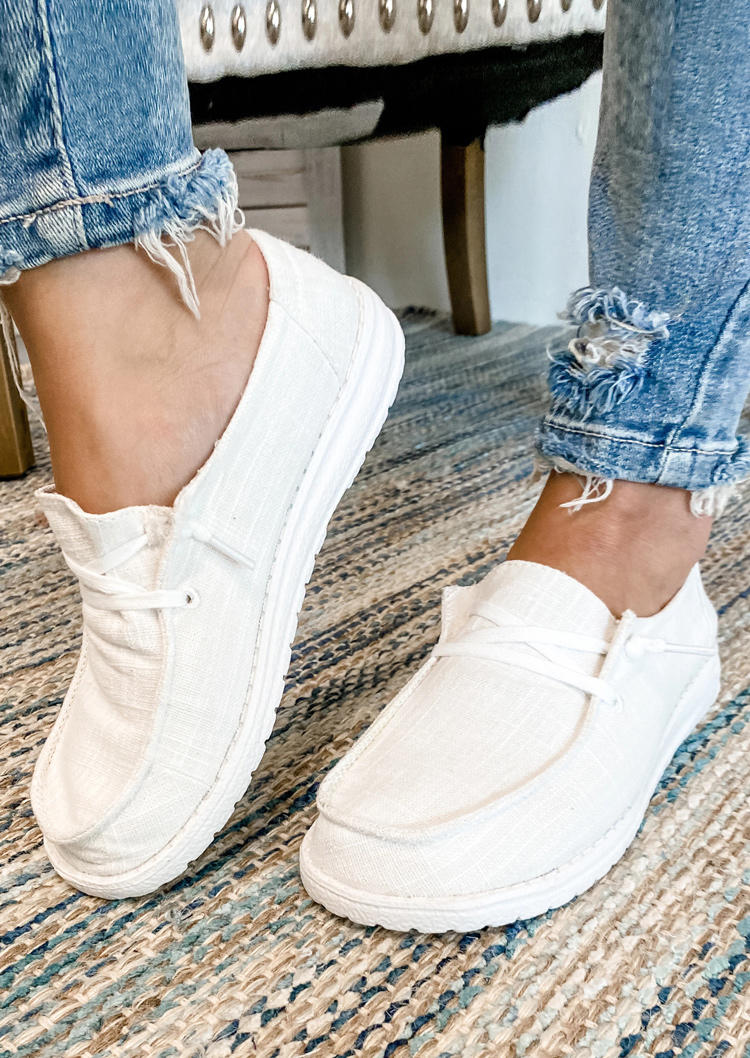

Lightweight Round Toe Flat Canvas Sneakers - Beige, Apricot, 511325