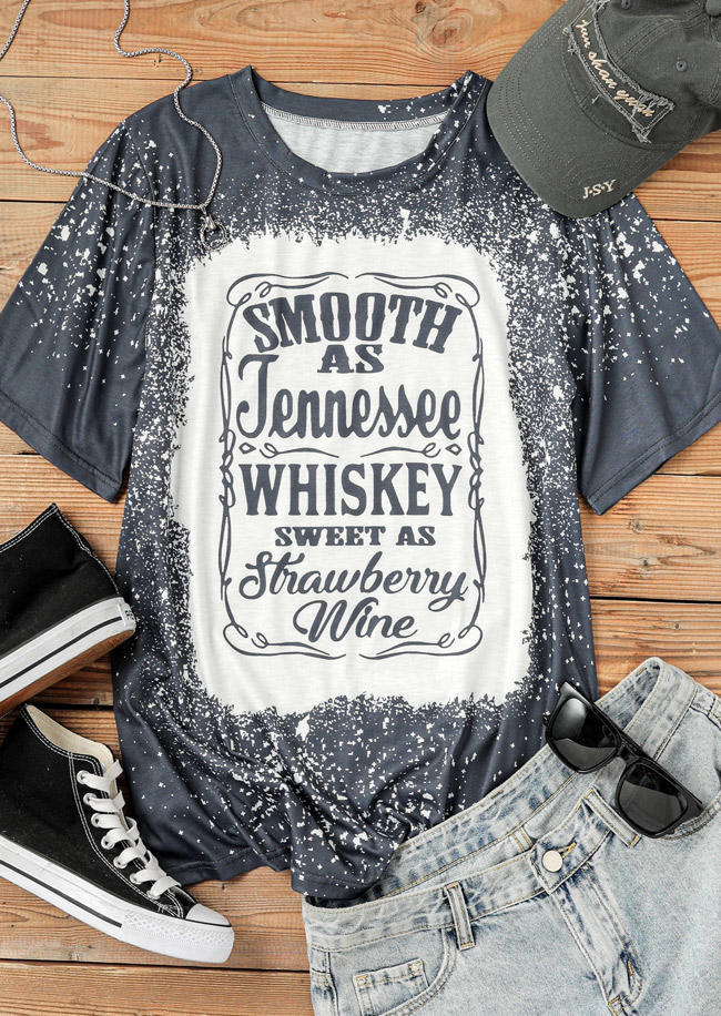 

Smooth As Tennessee Whiskey Sweet As Strawberry Wine Bleached T-Shirt Tee - Gray, 511222