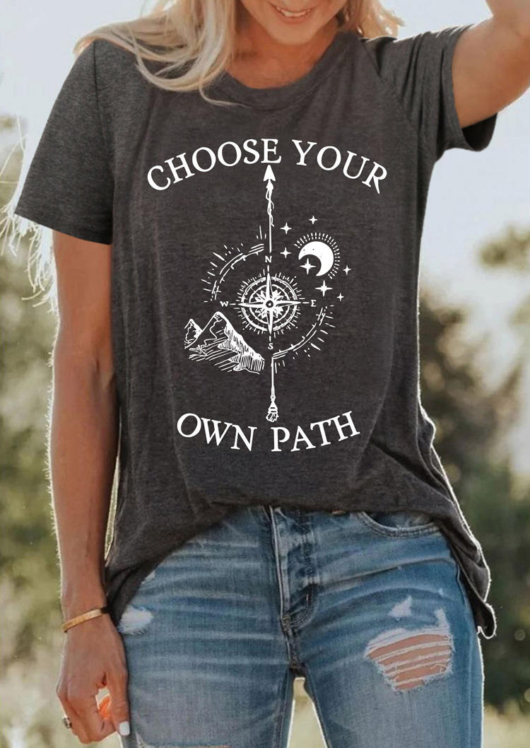 

Choose Your Own Path Compass Mountain T-Shirt Tee - Dark Grey, 511265