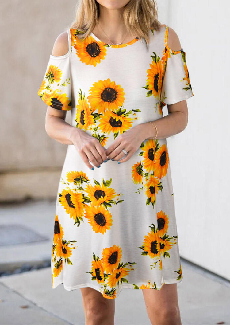 

Sunflower Cold Shoulder O-Neck Mini Dress - White, 511312