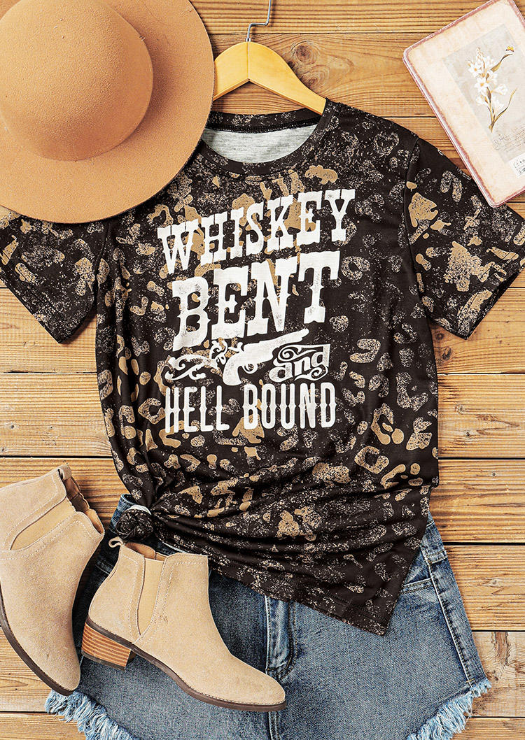 

Whiskey Bent Hell Bound Leopard T-Shirt Tee - Dark Coffee, 511422