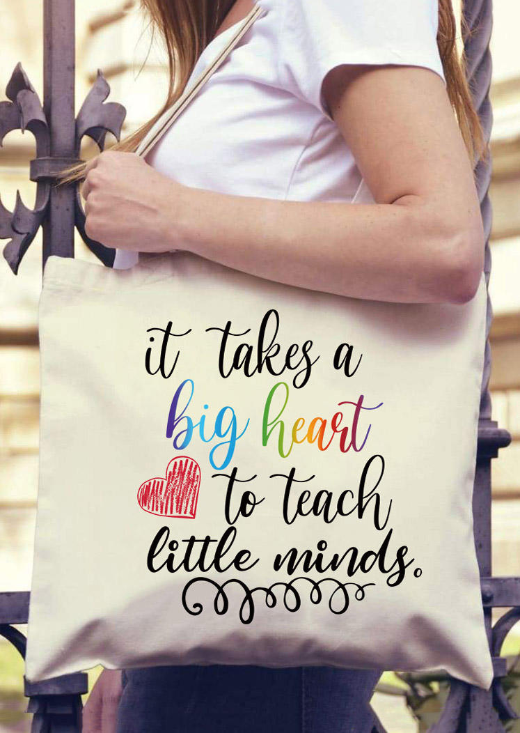 

It Takes A Big Heart To Teach Little Minds Tote Handbag - Beige, 511640