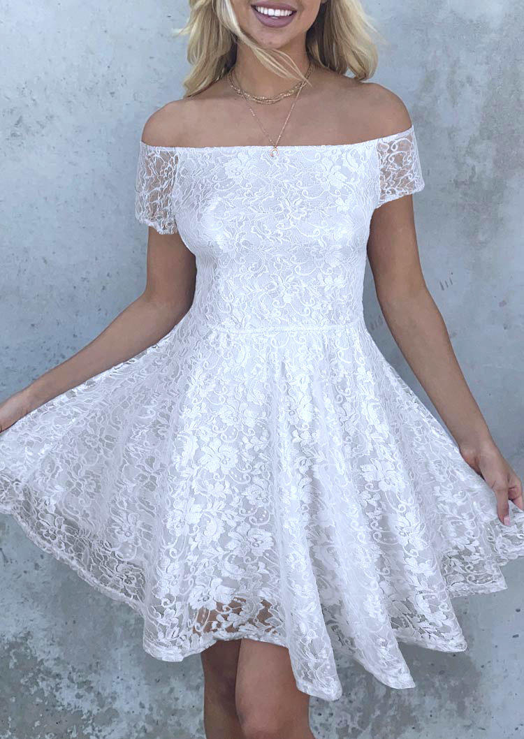 Lace Off&nbsp;Shoulder Mini Dress - White - Bellelily