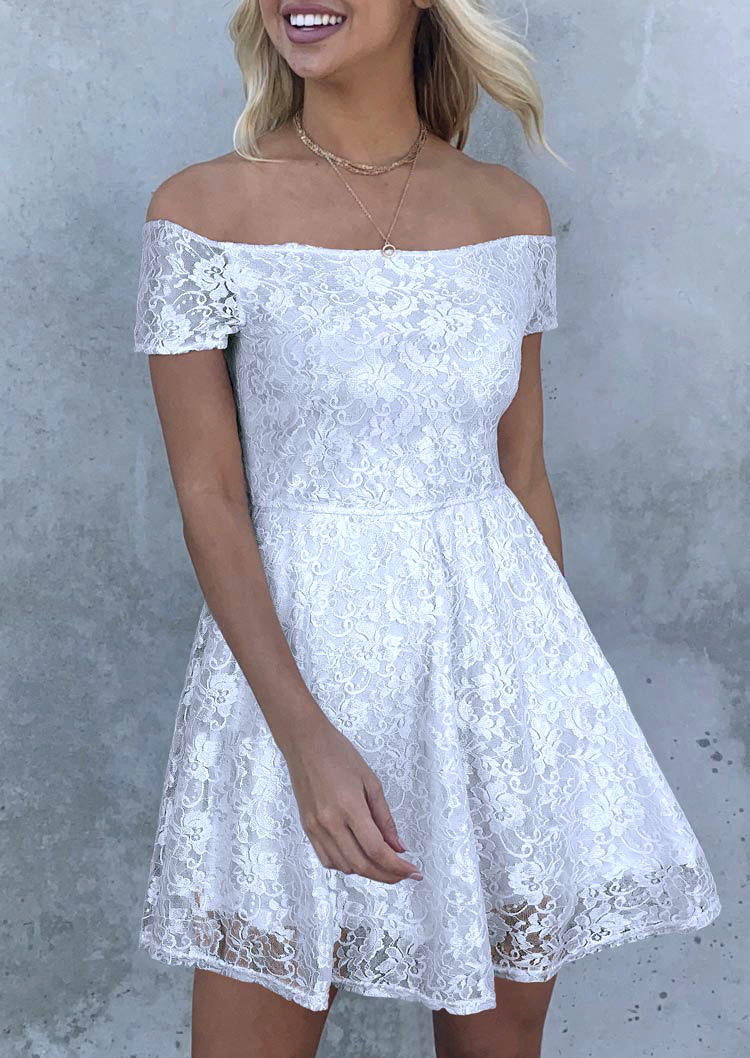 Lace Off Shoulder Mini Dress - White