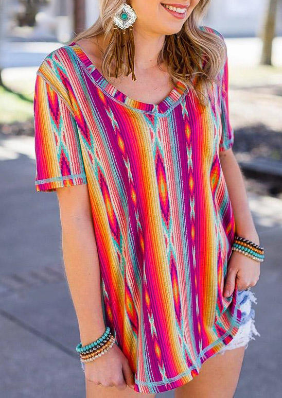

Western Serape Geometric V-Neck Blouse, Multicolor, 510491