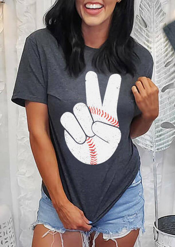 

Baseball Peace O-Neck T-Shirt Tee - Dark Grey, 511083