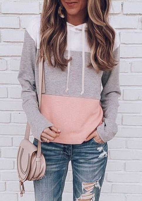 Color Block Long Sleeve Drawstring Hoodie