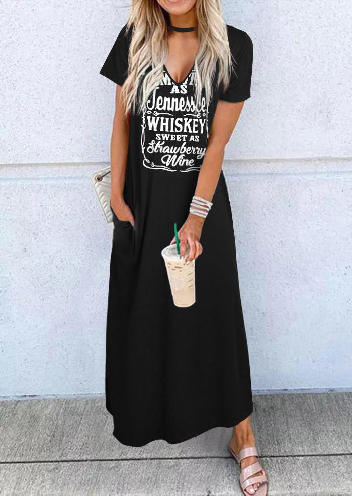 

Smooth As Tennessee Whiskey Slit Pocket V-Neck Maxi Dress - Black, 511716