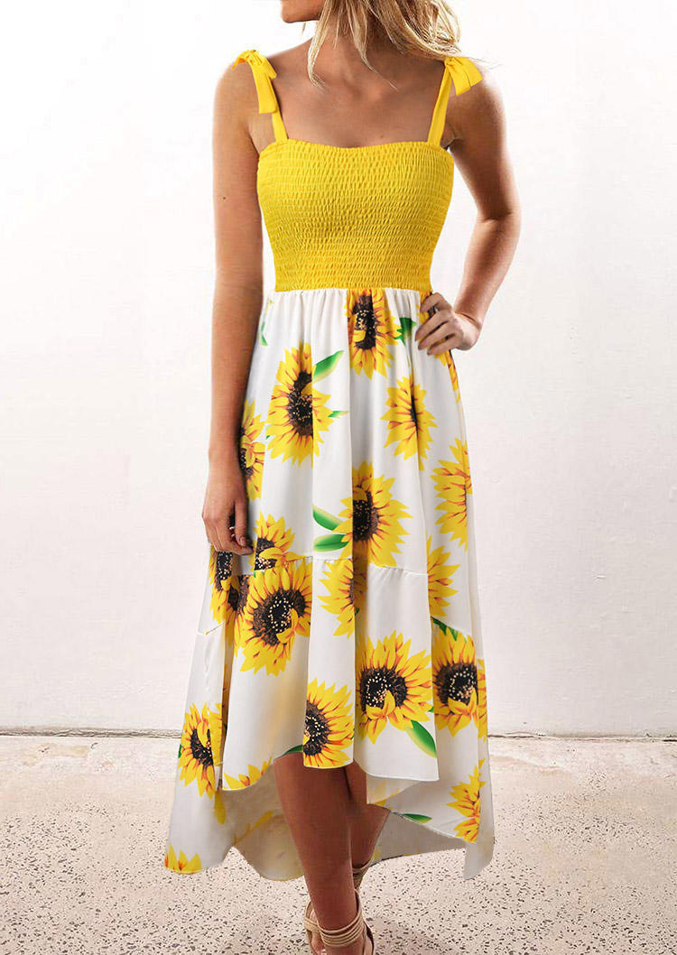 

Sunflower Smocked Spaghetti Strap Tie Maxi Dress - Yellow, 511720