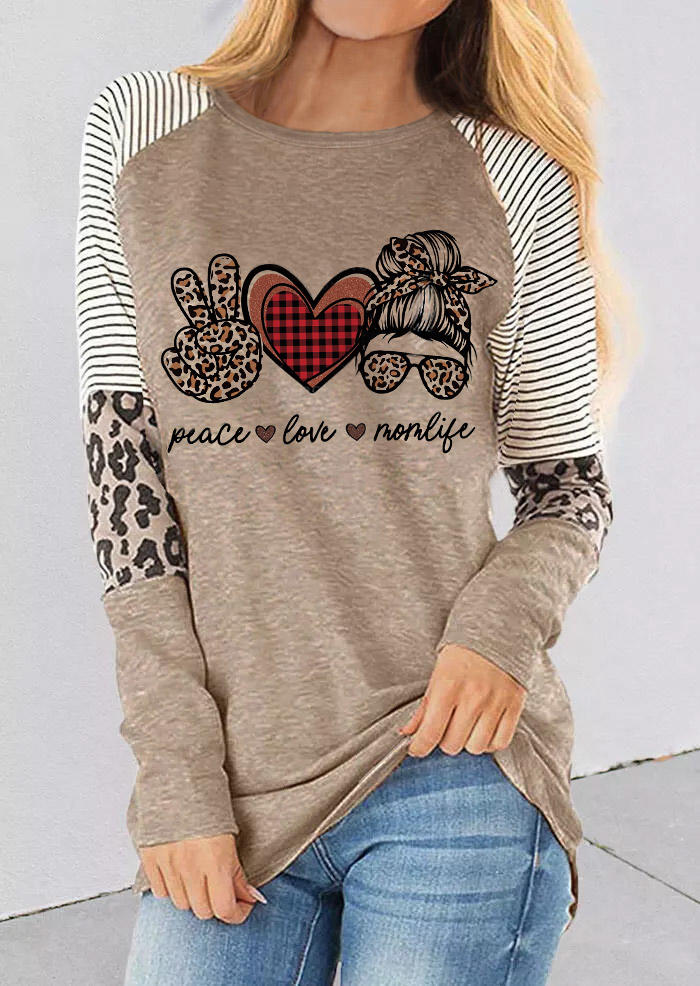 

Peace Love Momlife Leopard Plaid T-Shirt Tee - Light Coffee, 511743