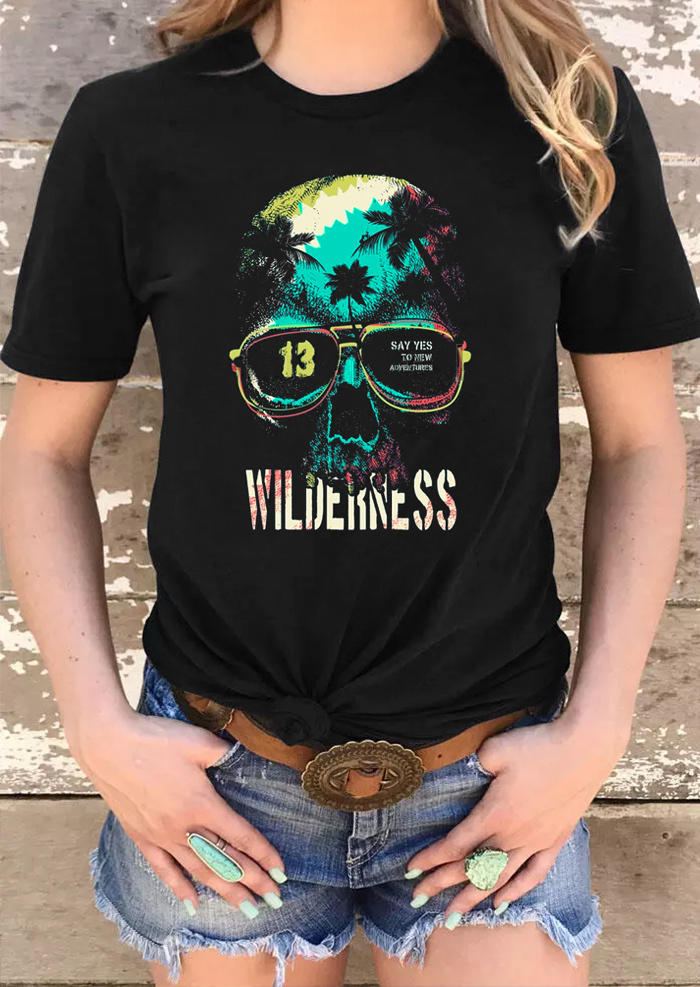 

Skull Palm Tree Wilderness T-Shirt Tee - Black, 511822