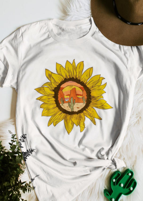 

Sunflower Desert Cactus Sun T-Shirt Tee - White, 511848