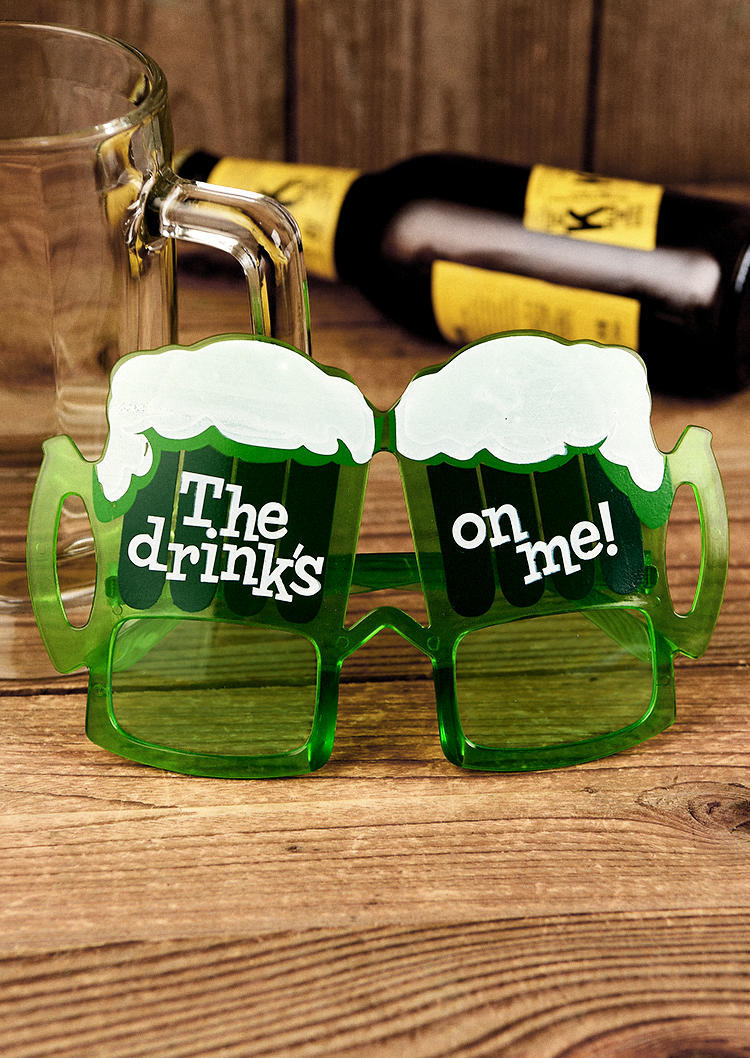 

The Drink's On Me Beer Mug Hollow Out Funny Sunglasses, Green;yellow, 510264