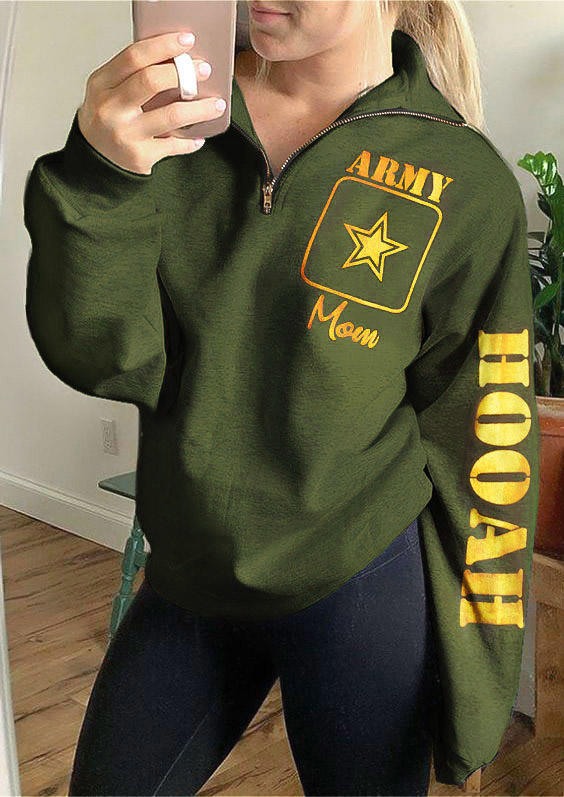 

Army Mom Hooah Zipper Long Sleeve Sweatshirt, Army green, 511025