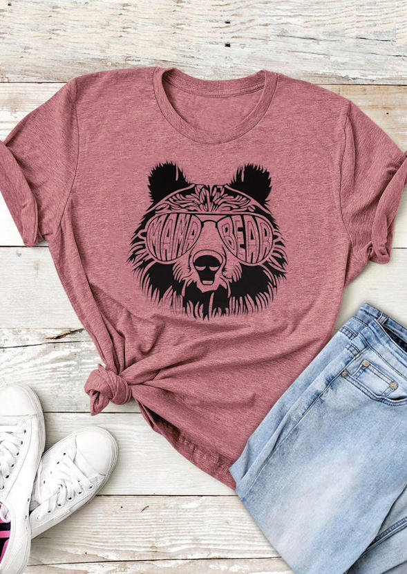 

Mama Bear Glasses O-Neck T-Shirt Tee - Pink, 511392