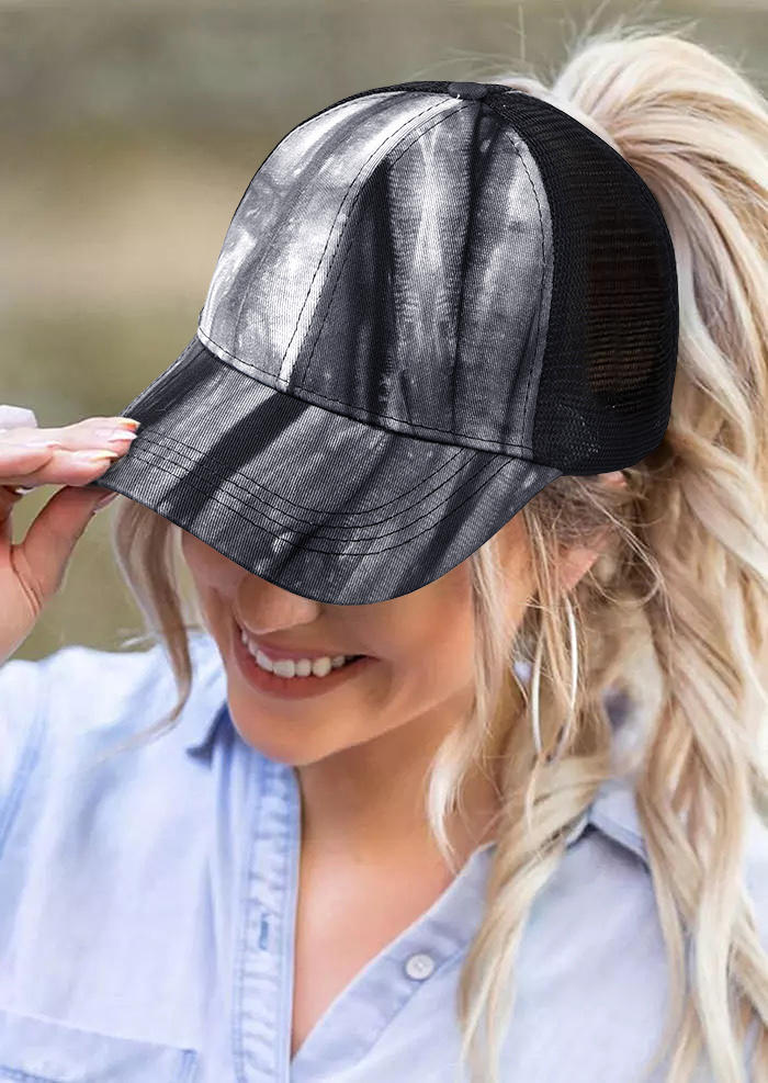 

Bleached Tie Dye Mesh Splicing Hollow Out Baseball Cap, Black, 511467
