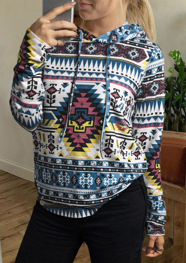 

Aztec Geometric Long Sleeve Hoodie, Multicolor, 511551