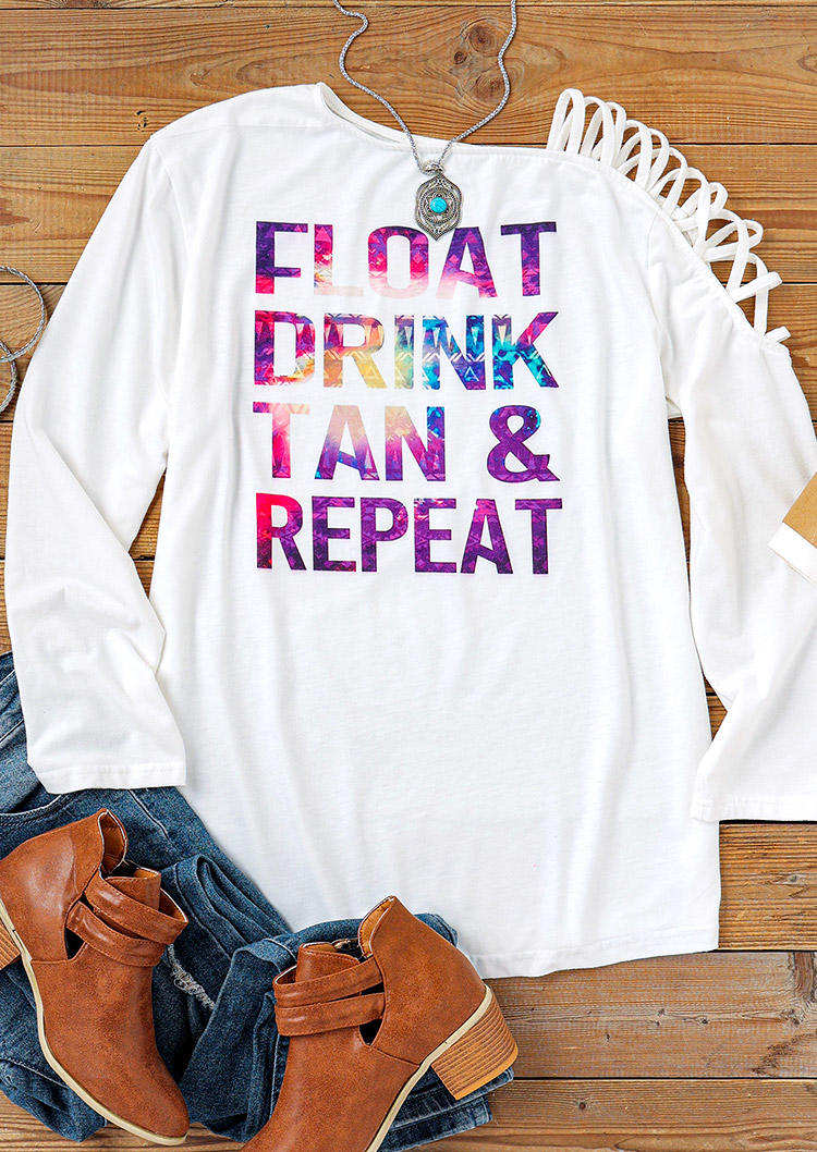 Float Drink Tan & Repeat One Sided Cold Shoulder Blouse - White
