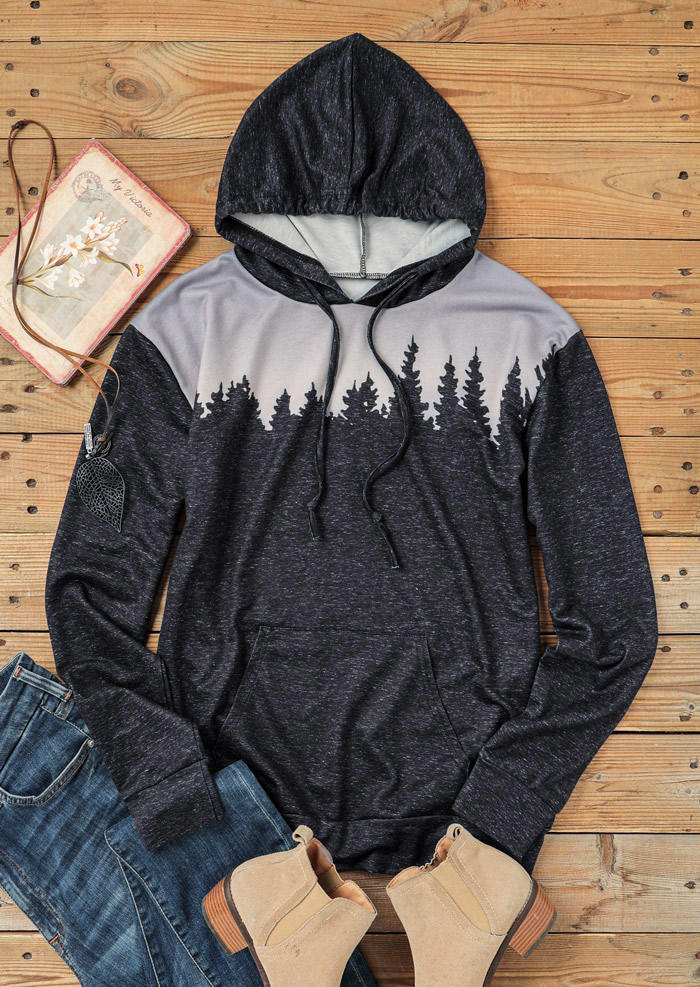 Forest Kangaroo Pocket Long Sleeve Hoodie - Dark Grey