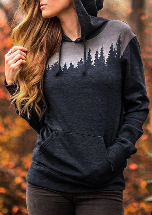 

Forest Kangaroo Pocket Long Sleeve Hoodie - Dark Grey, Gray, 511745