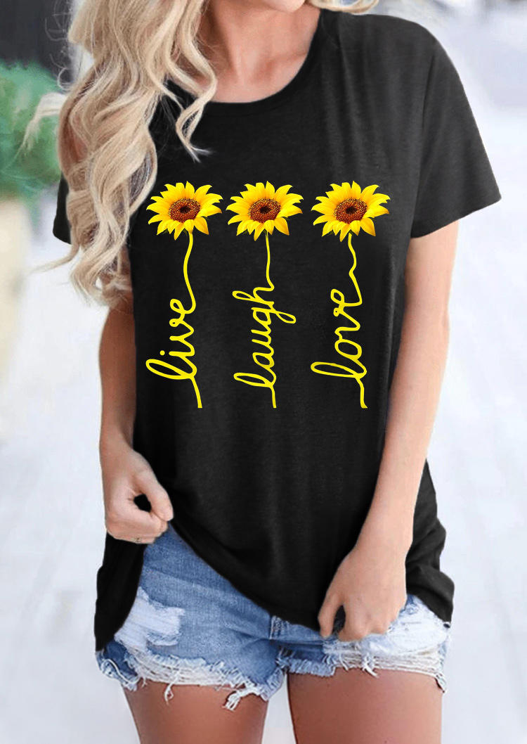 

Live Laugh Love Sunflower T-Shirt Tee - Black, 511894