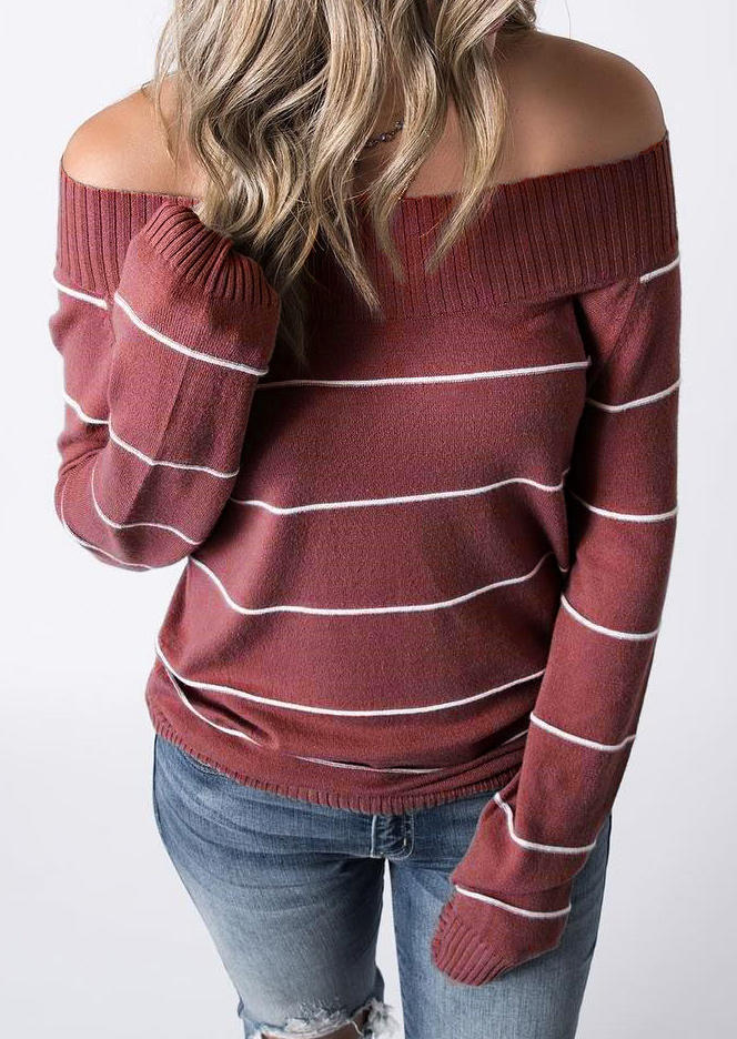 

Striped Off Shoulder Long Sleeve Sweater, Stripe, 511911
