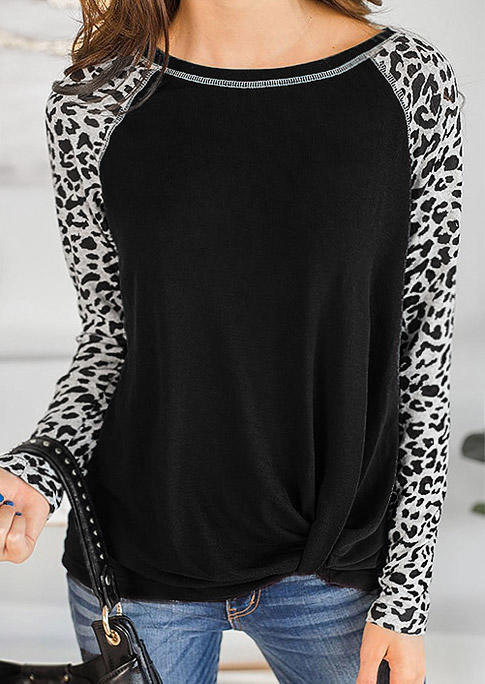 

Leopard Long Sleeve O-Neck Blouse - Black, 511912
