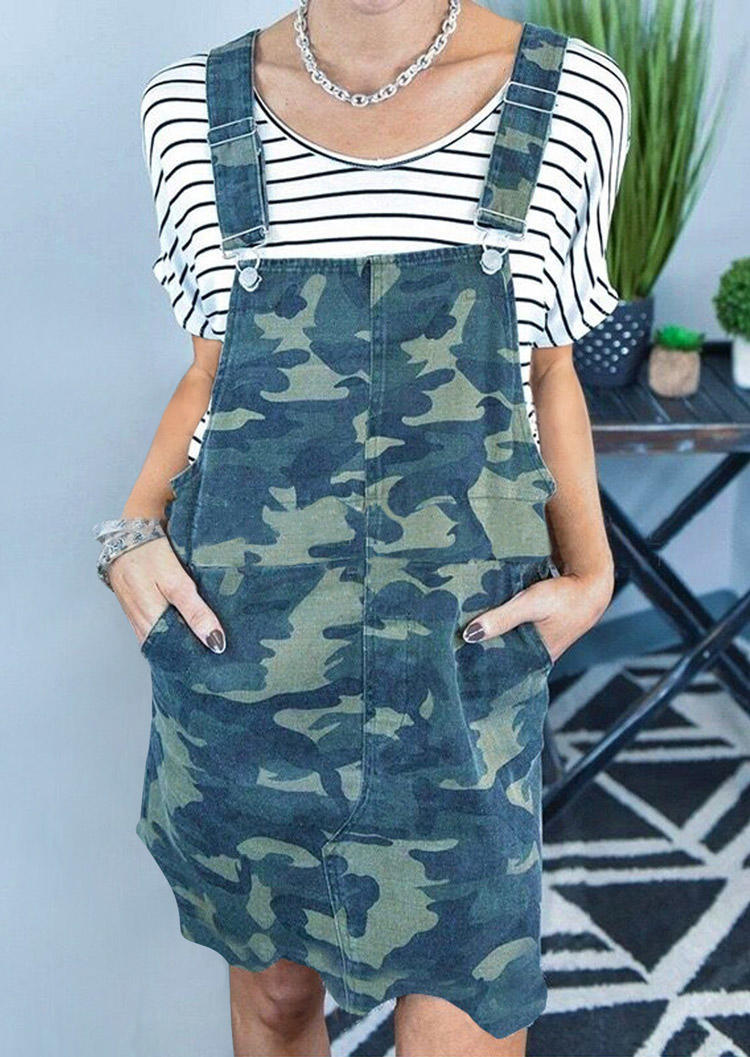 

Camouflage Pocket Open Back Overall Mini Dress, 512009