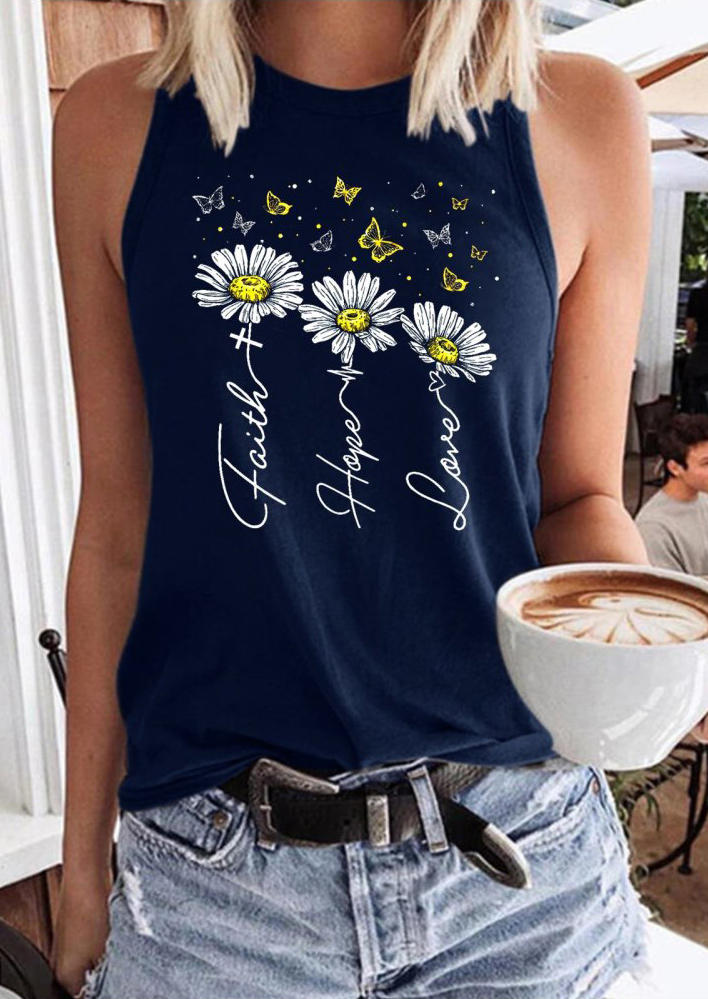 

Faith Hope Love Daisy Butterfly Tank - Deep Blue, FZ002213