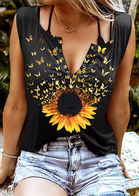 

Sunflower Butterfly Notched Neck Hole Tank - Black, 511180