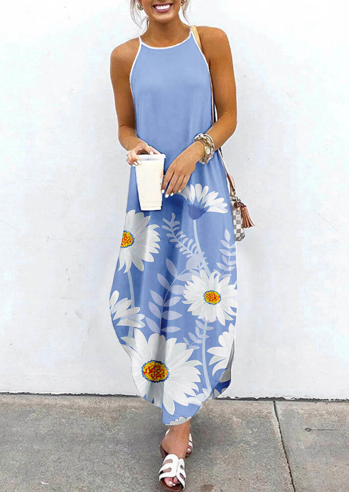 

Sunflower Slit Irregular Spaghetti Strap Maxi Dress - Sky Blue, 511520