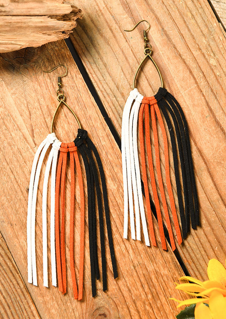 

Rainbow Tassel Hook Leather Earrings, Pattern2, 511532